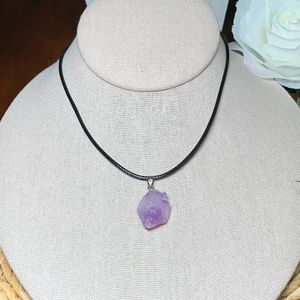 Natural Crystal Stone Pendant Necklace, Purple, 17”-19”